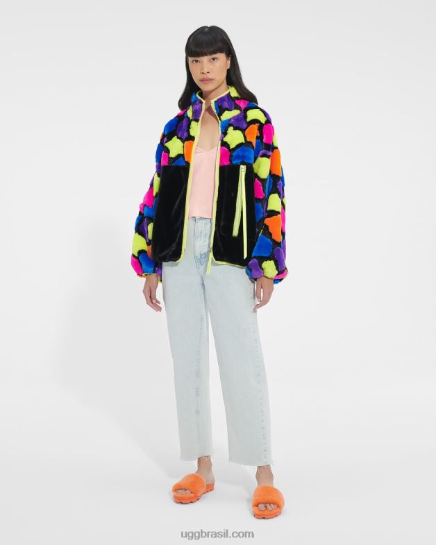 manchas pretas de festa 4VTTD181 UGG mulheres marlene jaqueta sherpa multi