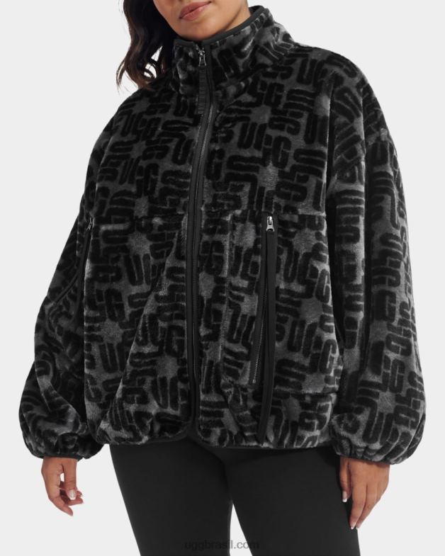 monograma gráfico preto 4VTTD152 UGG mulheres marlene jaqueta sherpa monograma