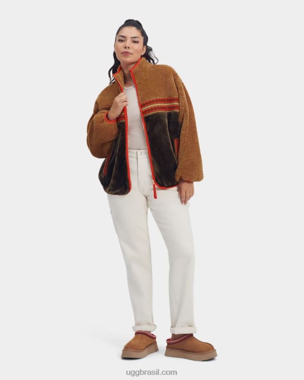 trança de herança castanha 4VTTD2167 UGG mulheres jaqueta sherpa marlene trança tradicional