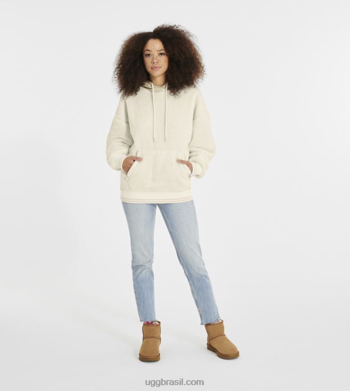 creme/ouro 4VTTD1373 UGG mulheres moletom com capuz loyra sherpa metalizado