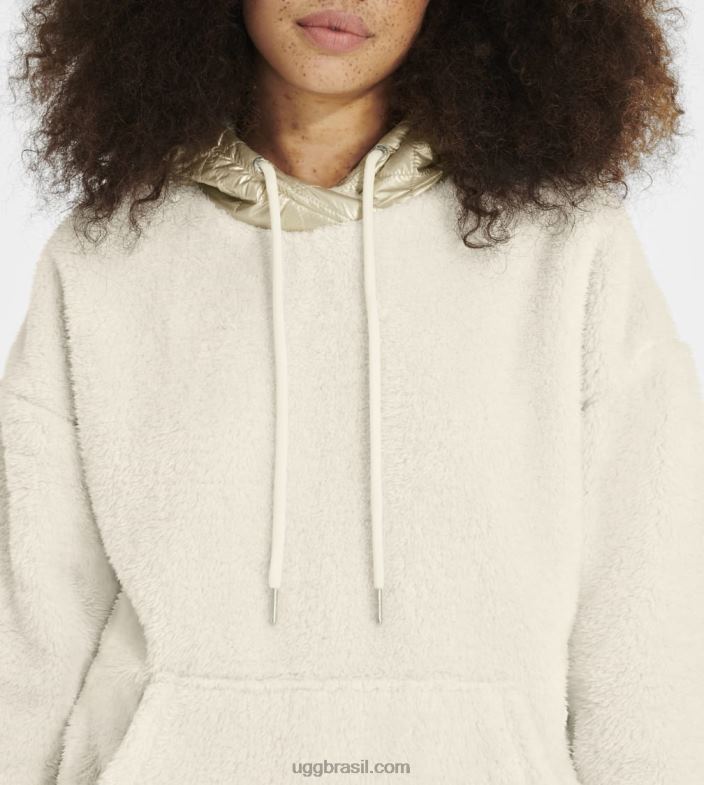 creme/ouro 4VTTD1373 UGG mulheres moletom com capuz loyra sherpa metalizado