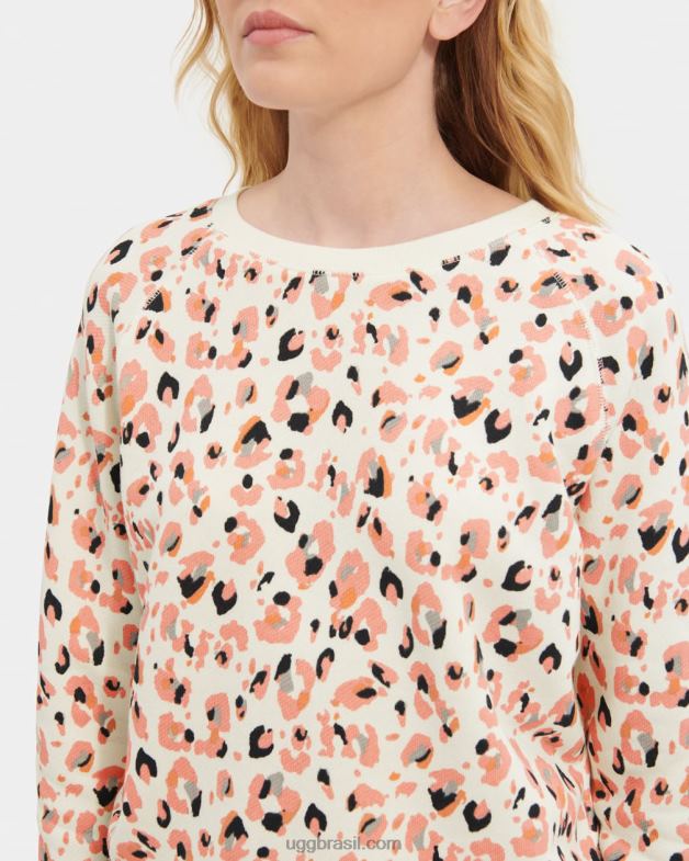 leopardo pintado de creme 4VTTD2076 UGG mulheres Nena gola redonda