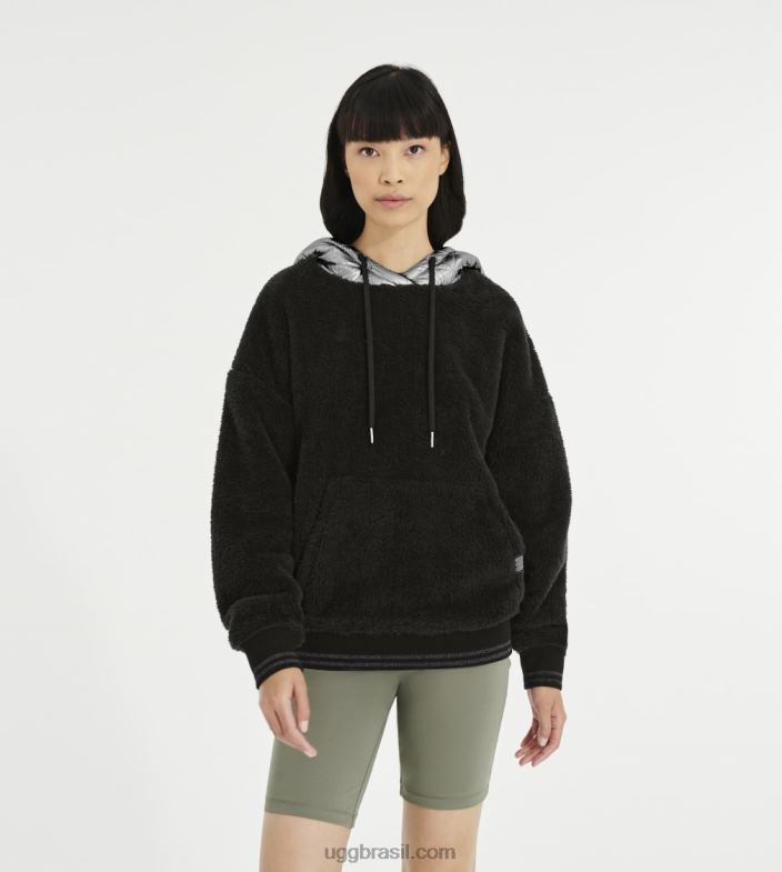 prata negra 4VTTD1374 UGG mulheres moletom com capuz loyra sherpa metalizado