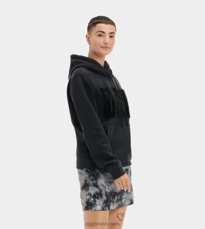 preto 4VTTD903 UGG mulheres moletom com logo fuzzy rey