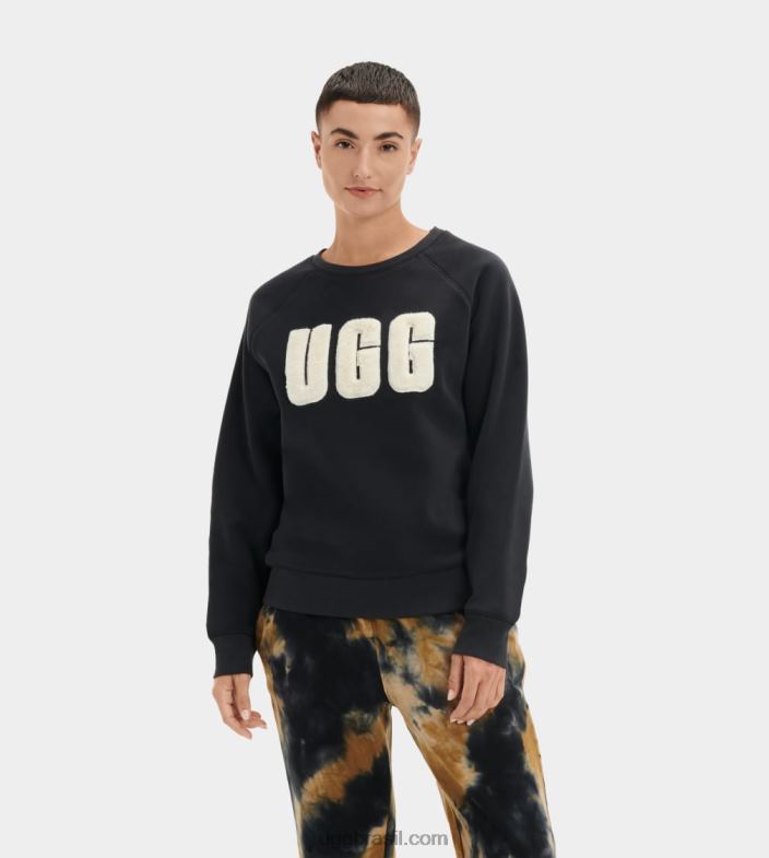preto/creme 4VTTD1018 UGG mulheres gola redonda com logo felpudo madeline