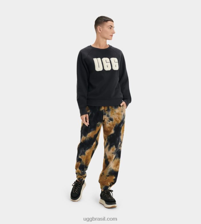 preto/creme 4VTTD1018 UGG mulheres gola redonda com logo felpudo madeline